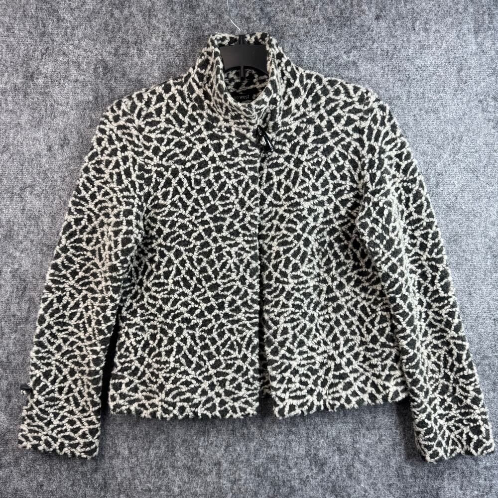 600‎ West Women's Black White Boucle Textured Cropped Jacket Wool Blend Small